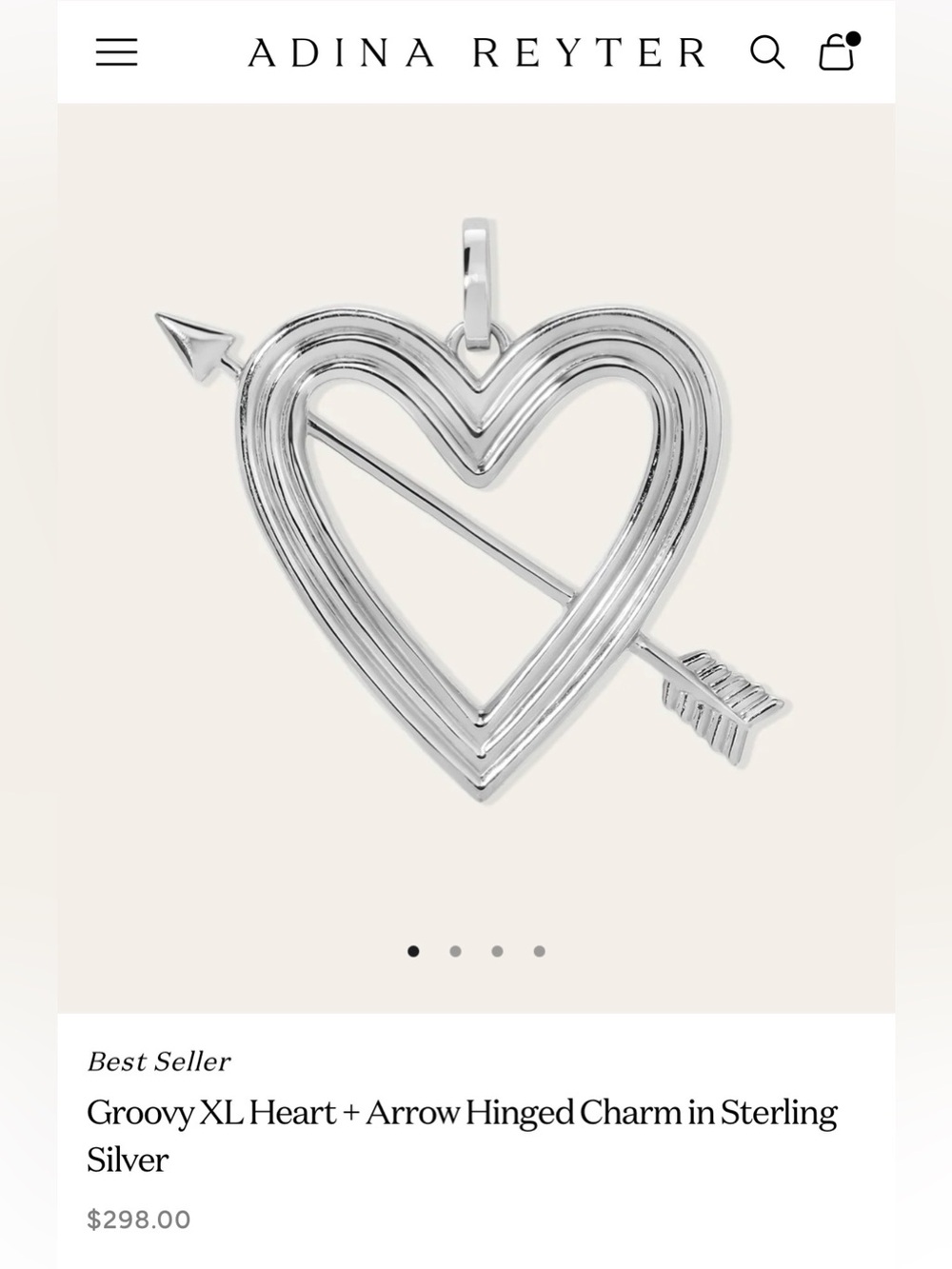 Adina Reyter Groovy XL Heart + Arrow Hinged Charm in Sterling Silver